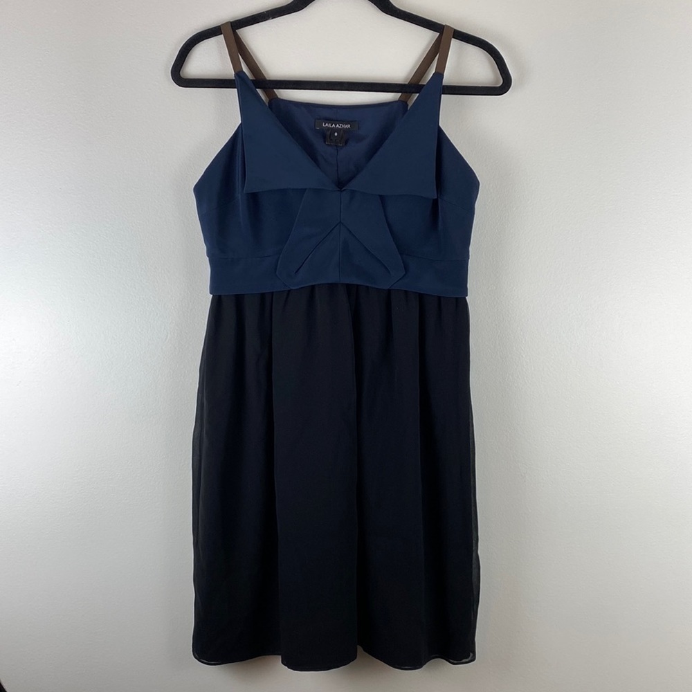 Laila Azhar 100% Silk Dress Sleeveless Blue Black Mini Womens Size 8